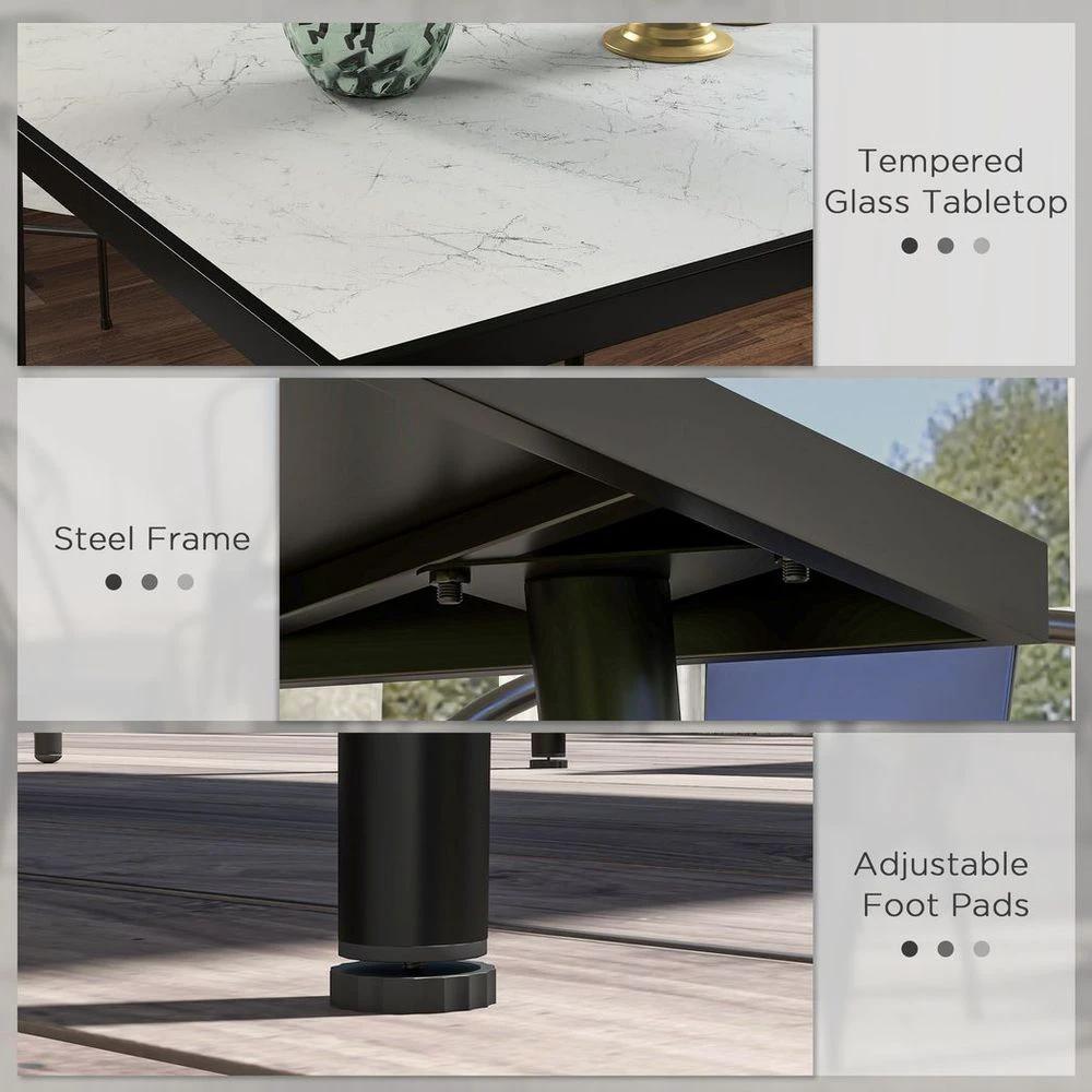 Outsunny Outsunny Outdoor Dining Table for 4 with Marble Effect Tempered Glass Top White - Uncategorized Garden Table