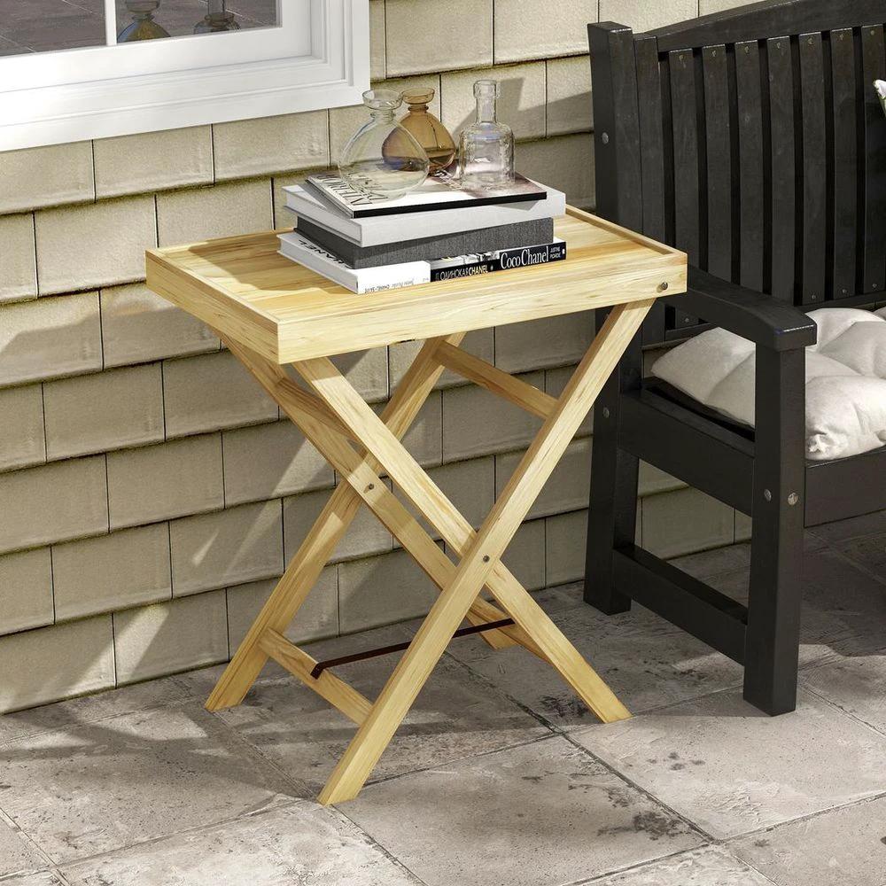 Outsunny Outsunny Wooden Garden Table, Outdoor Side Table 68cmx44cmx75cm, Natural - Uncategorized Garden Table