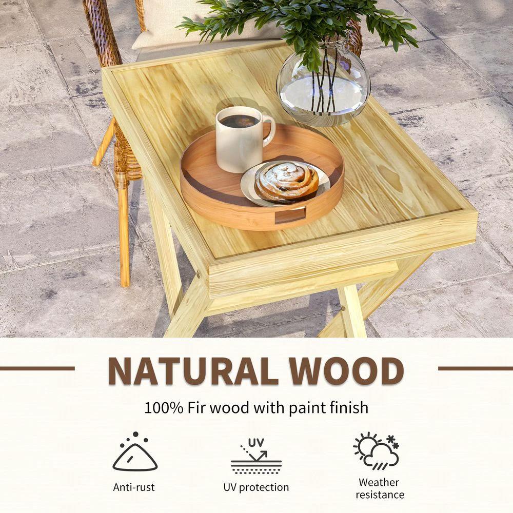 Outsunny Outsunny Wooden Garden Table, Outdoor Side Table 68cmx44cmx75cm, Natural - Uncategorized Garden Table