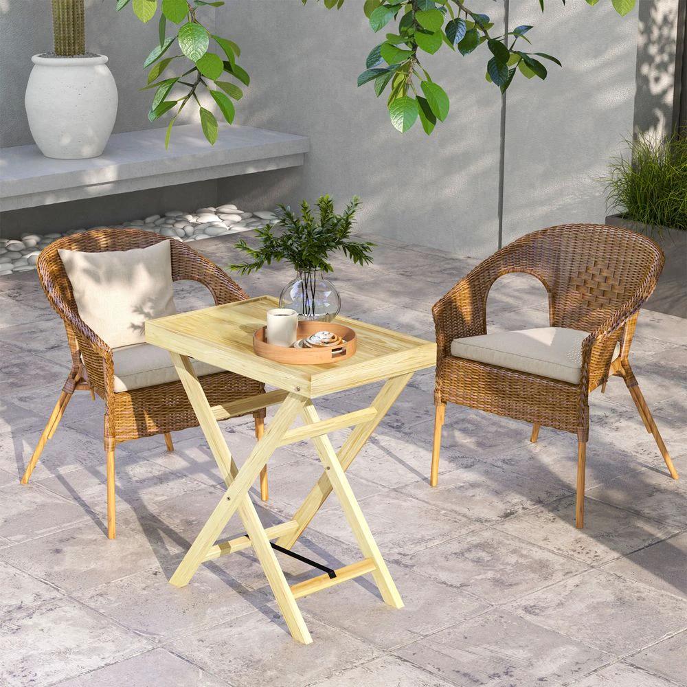 Outsunny Outsunny Wooden Garden Table, Outdoor Side Table 68cmx44cmx75cm, Natural - Uncategorized Garden Table