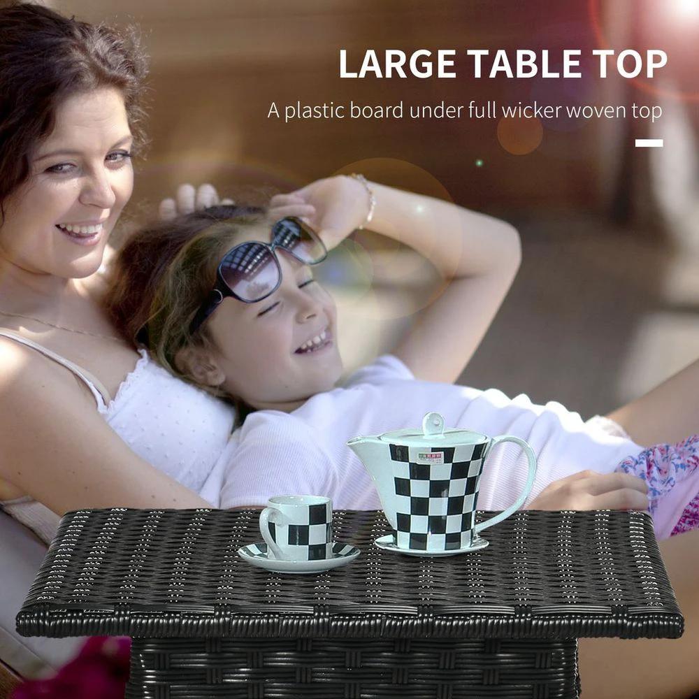 PE Rattan Outdoor Coffee Table, Rattan Side Table for Patio, Garden, Black by Outsunny