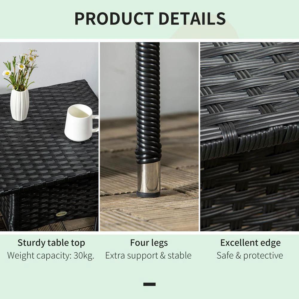 PE Rattan Outdoor Coffee Table, Rattan Side Table for Patio, Garden, Black by Outsunny
