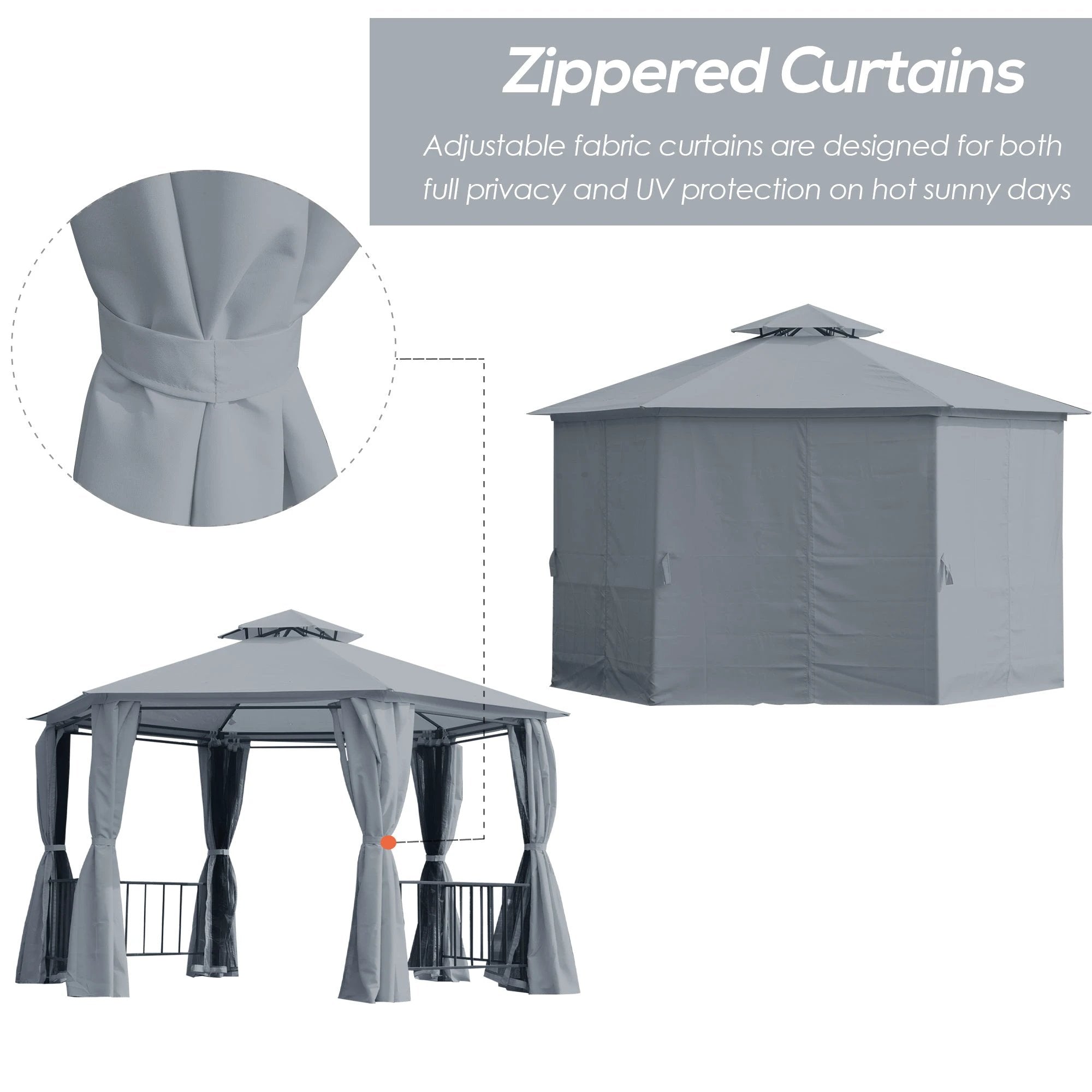 Outsunny Hexagon Gazebo Patio Party Tent Outdoor Garden Shelter 2 Tier Roof & Side Panel - Gazebos