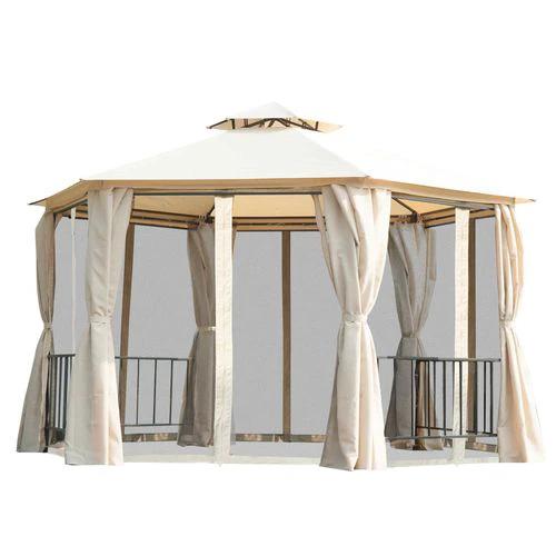 Hexagon Gazebo Patio Party Tent Outdoor Garden Shelter 2 Tier Roof & Side Panel by Outsunny