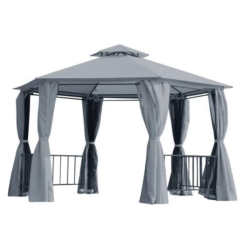 Outsunny Hexagon Gazebo Patio Party Tent Outdoor Garden Shelter 2 Tier Roof & Side Panel - Gazebos