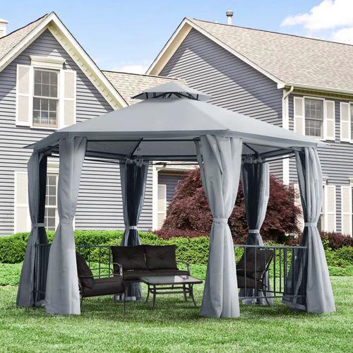 Hexagon Gazebo Patio Party Tent Outdoor Garden Shelter 2 Tier Roof & Side Panel by Outsunny