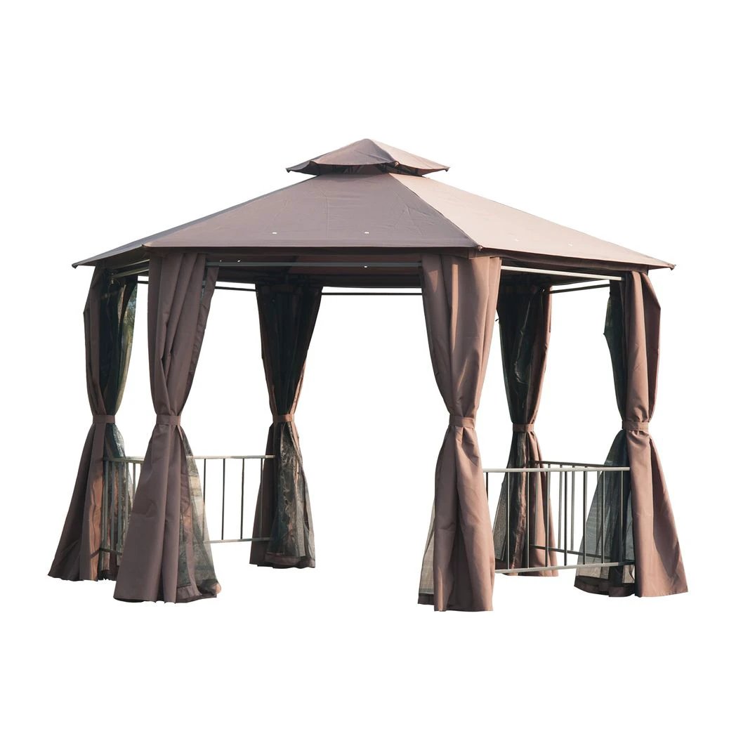 Outsunny Hexagon Gazebo Patio Party Tent Outdoor Garden Shelter 2 Tier Roof & Side Panel - Gazebos