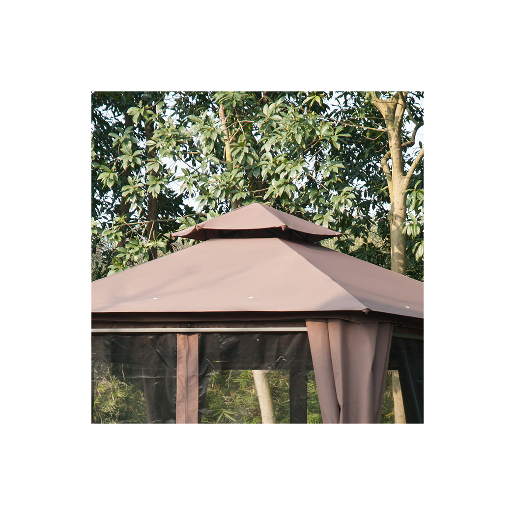 Outsunny Hexagon Gazebo Patio Party Tent Outdoor Garden Shelter 2 Tier Roof & Side Panel - Gazebos