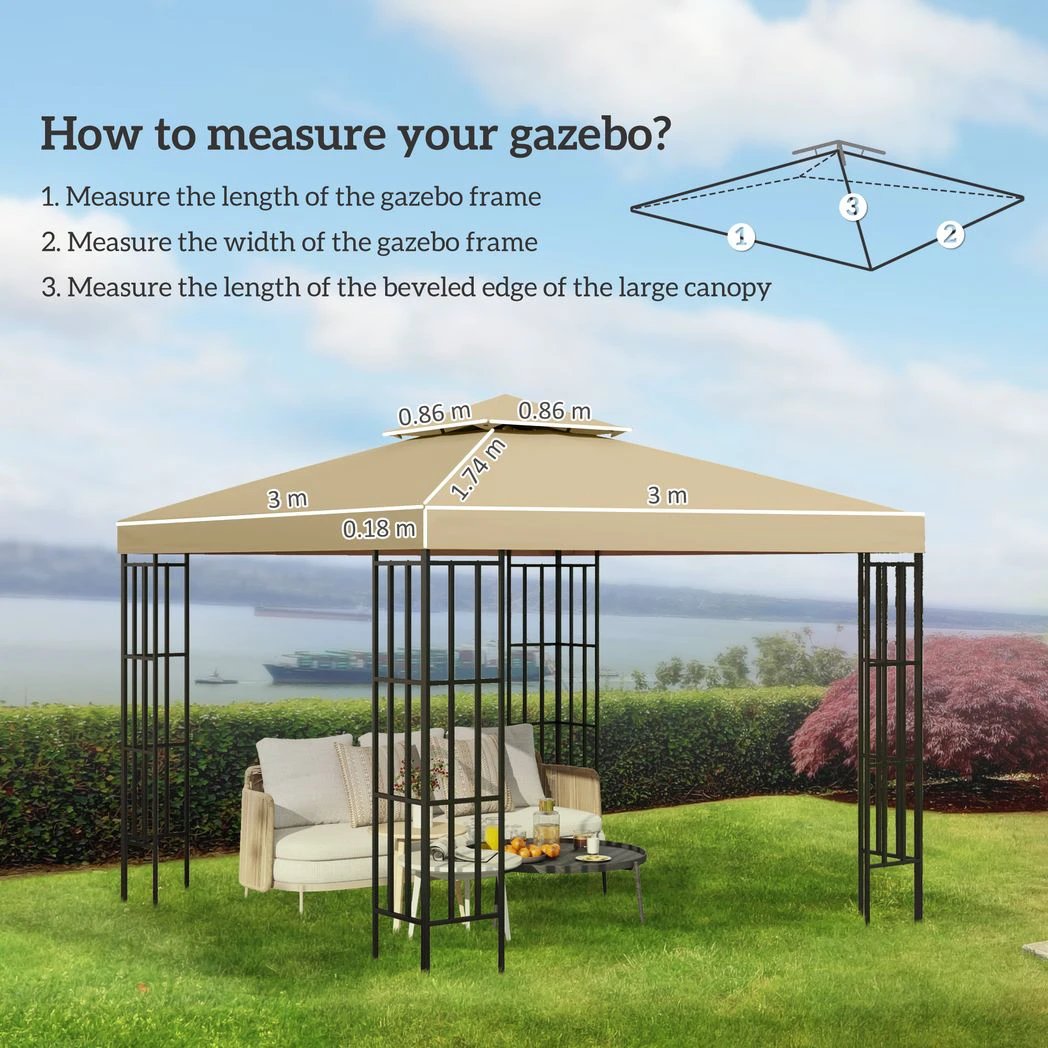 3 x 3(m) Gazebo Canopy Roof Top Replacement Cover Spare Part by Outsunny