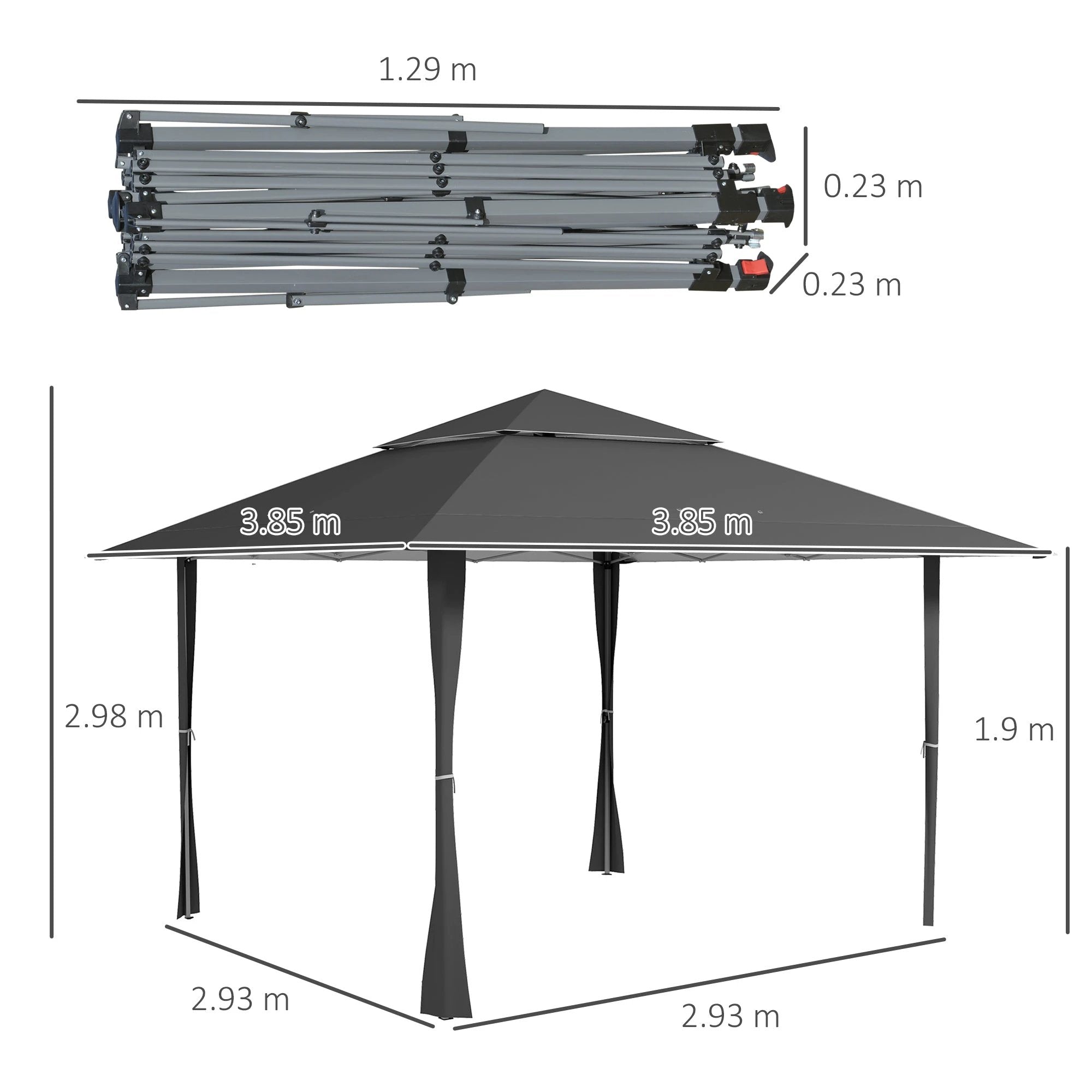 Outsunny 4 x 4m Outdoor Pop-Up Canopy Tent Gazebo Adjustable Legs Bag Dark Grey by Outsunny