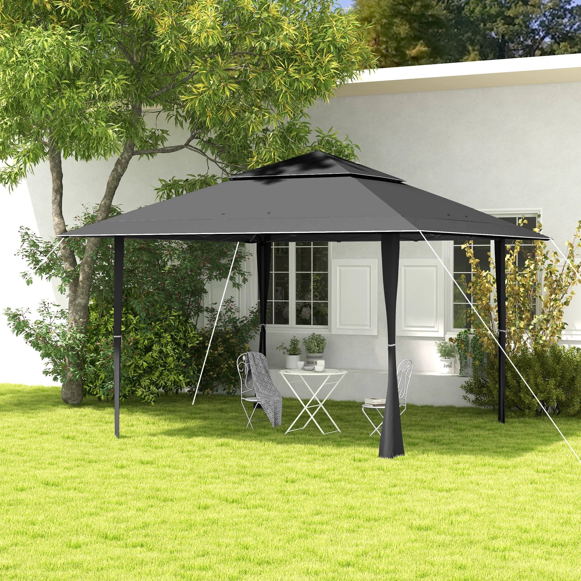 Outsunny 4 x 4m Outdoor Pop-Up Canopy Tent Gazebo Adjustable Legs Bag Dark Grey by Outsunny