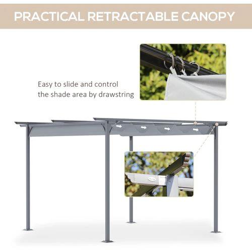 3.5M X 3.5M Metal Pergola Gazebo Awning Retractable Canopy Grey Steel , by Outsunny