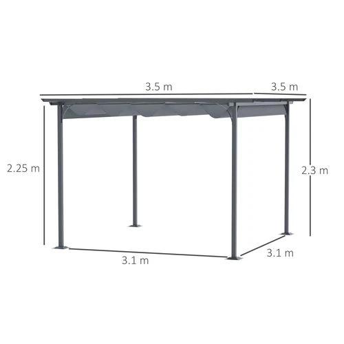 3.5M X 3.5M Metal Pergola Gazebo Awning Retractable Canopy Grey Steel , by Outsunny