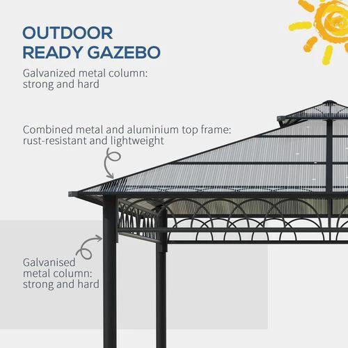 Outsunny 3 x 3 (m) Polycarbonate Gazebo, Hard Top Gazebo with Nettings & Curtains - Gazebos