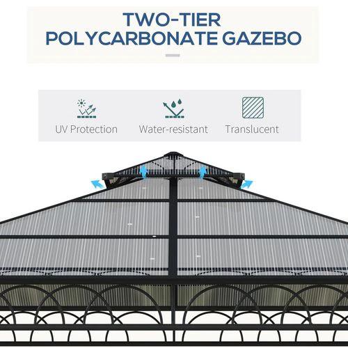Outsunny 3 x 3 (m) Polycarbonate Gazebo, Hard Top Gazebo with Nettings & Curtains - Gazebos