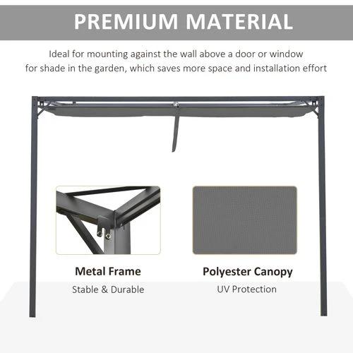 3x3m Pergola Retractable Canopy Wall Mounted Gazebo Sun Shade, Grey by Outsunny