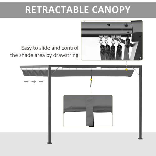 3x3m Pergola Retractable Canopy Wall Mounted Gazebo Sun Shade, Grey by Outsunny