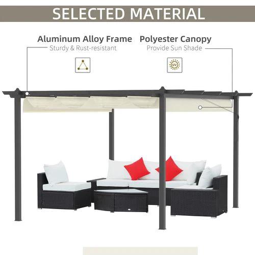 4 x 3m Aluminum Pergola Gazebo Retractable Roof CanopyCream White by Outsunny