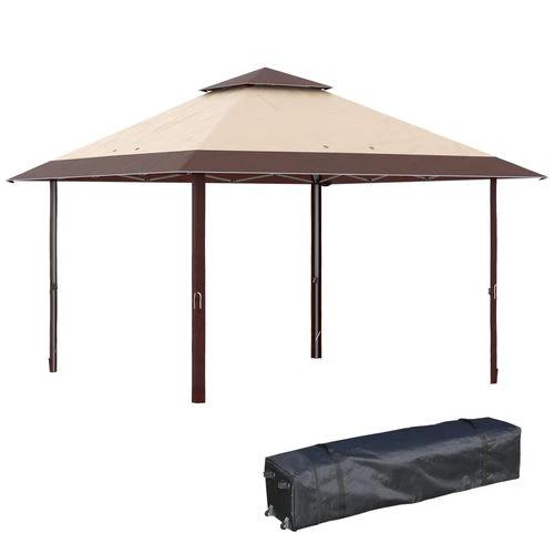 Outsunny 4 x 4m Outdoor Pop-Up Canopy Tent Gazebo Adjustable Legs Bag Coffee - Gazebos