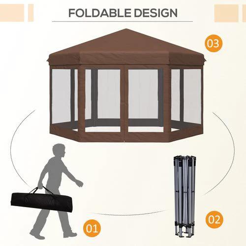 Outsunny Hexagonal Garden Gazebo Shelter Adjustable with Mosquito Net Brown - Gazebos