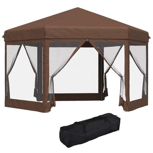 Outsunny Hexagonal Garden Gazebo Shelter Adjustable with Mosquito Net Brown - Gazebos