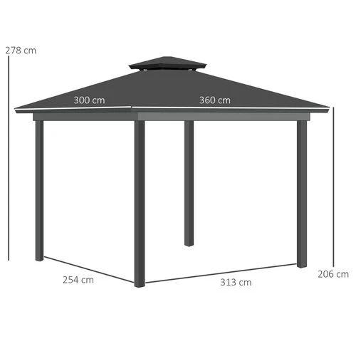 Outsunny 3.6 x 3 (m) Double Roof Hard Top Gazebo with Nettings & Curtains by Outsunny