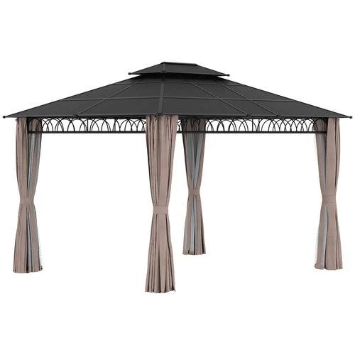 Outsunny Outsunny 3.6 x 3 (m) Double Roof Hard Top Gazebo with Nettings & Curtains - Gazebos
