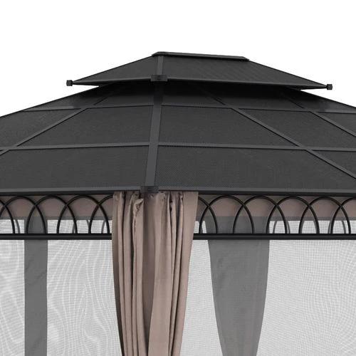 Outsunny 3.6 x 3 (m) Double Roof Hard Top Gazebo with Nettings & Curtains by Outsunny
