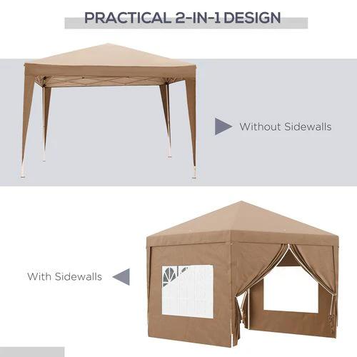 Outsunny 3x3 m Pop Up Gazebo Party Tent Canopy Marquee with Storage Bag Coffee by Outsunny