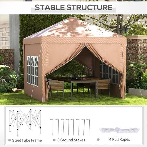 Outsunny 3x3 m Pop Up Gazebo Party Tent Canopy Marquee with Storage Bag Coffee by Outsunny