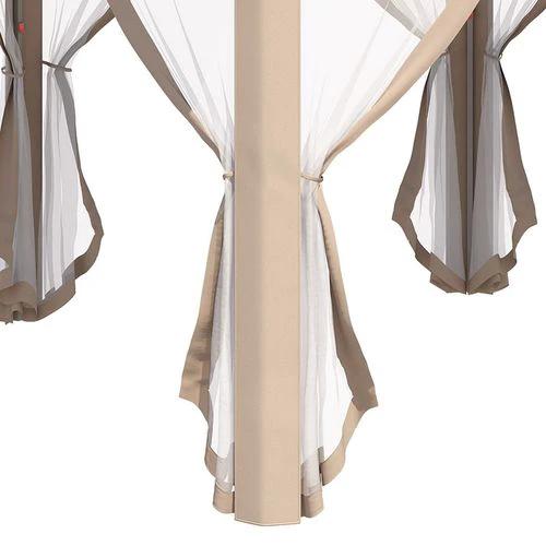 Outsunny Outsunny 3x4m Hexagon Gazebo w/ Metal Frame Mesh Curtains Outdoor Garden, Khaki - Gazebos