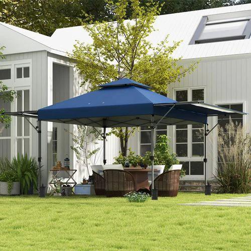 Outsunny Outsunny 5 x 3(m) Pop Up Gazebo, Instant Shelter with Extend Dual Awning, Blue - Gazebos