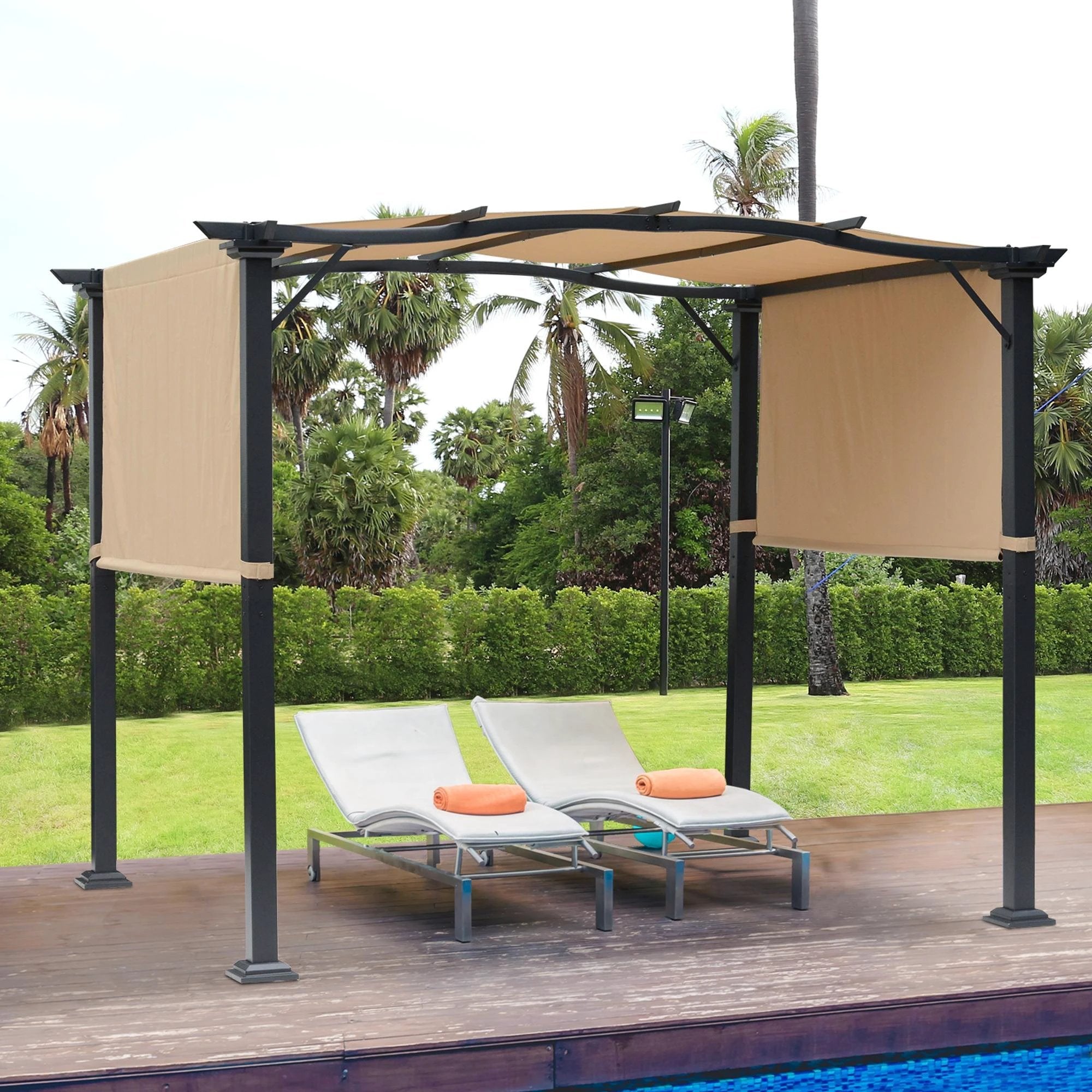 Retractable Pergola Garden Gazebo 3x2.45x2.3m, Khaki by Outsunny