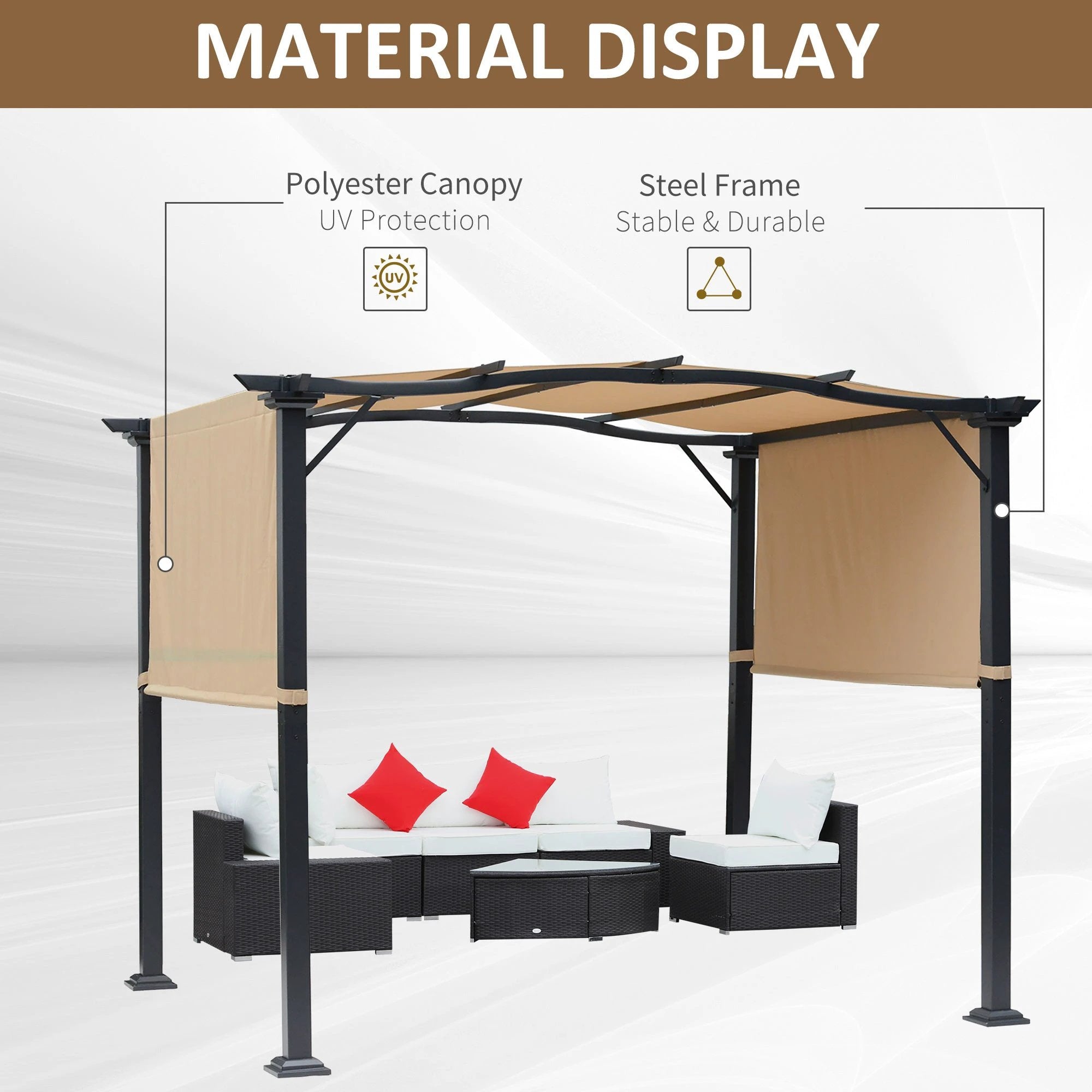 Outsunny Retractable Pergola Garden Gazebo 3x2.45x2.3m, Khaki - Uncategorized Gazebos