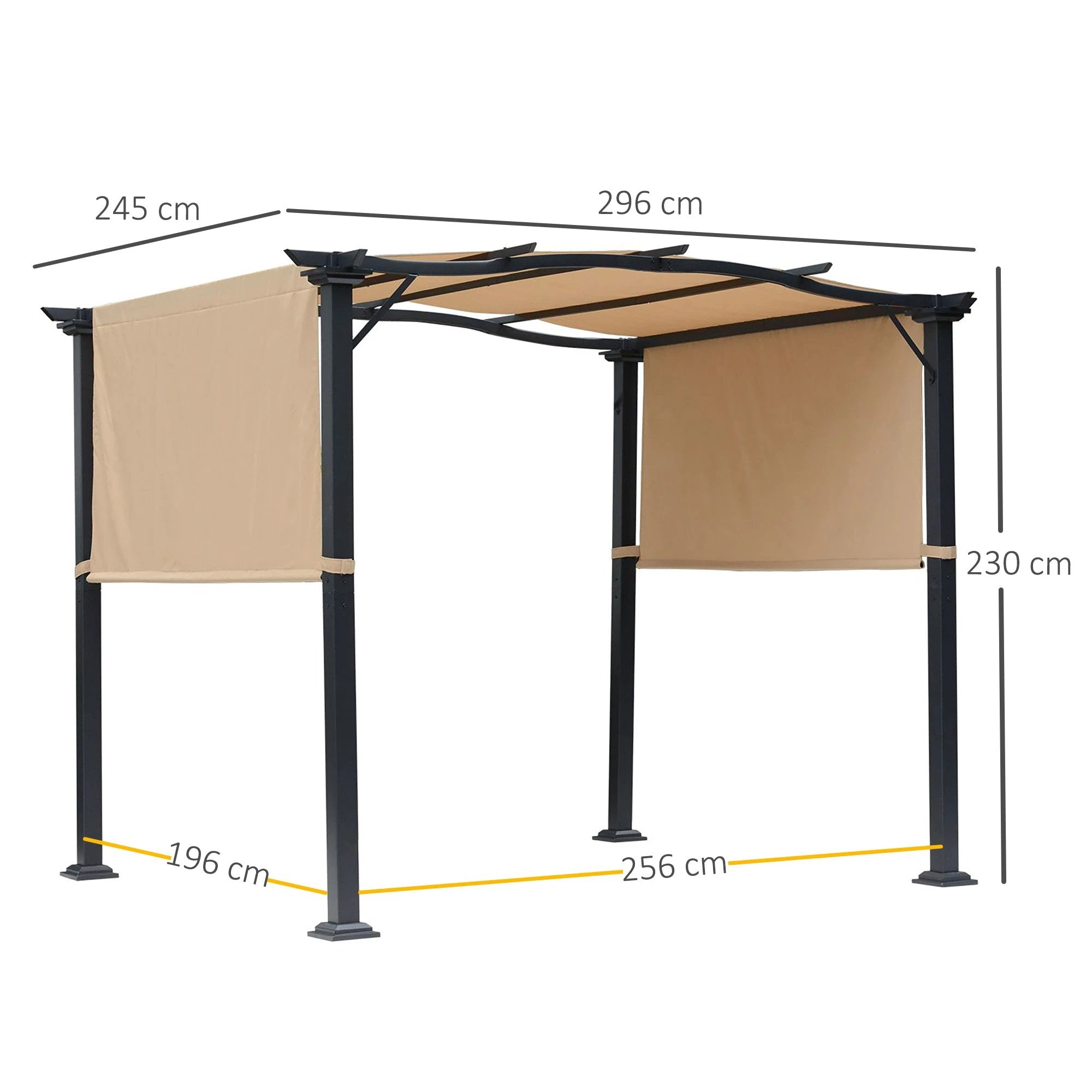 Outsunny Retractable Pergola Garden Gazebo 3x2.45x2.3m, Khaki - Uncategorized Gazebos