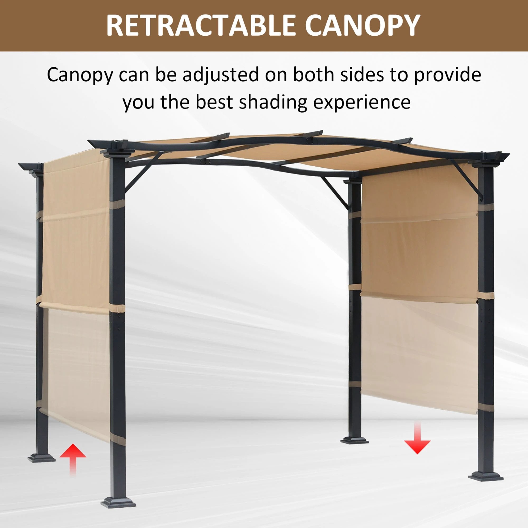 Outsunny Retractable Pergola Garden Gazebo 3x2.45x2.3m, Khaki - Uncategorized Gazebos