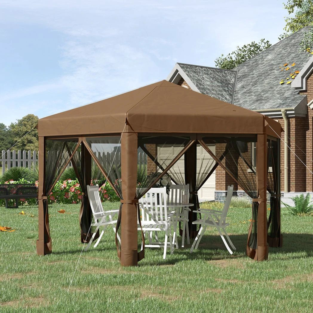 Outsunny 3.2m Pop Up Gazebo Hexagonal Tent Sun Protection with Mesh Sidewalls, Handy Bag - Uncategorized Gazebos