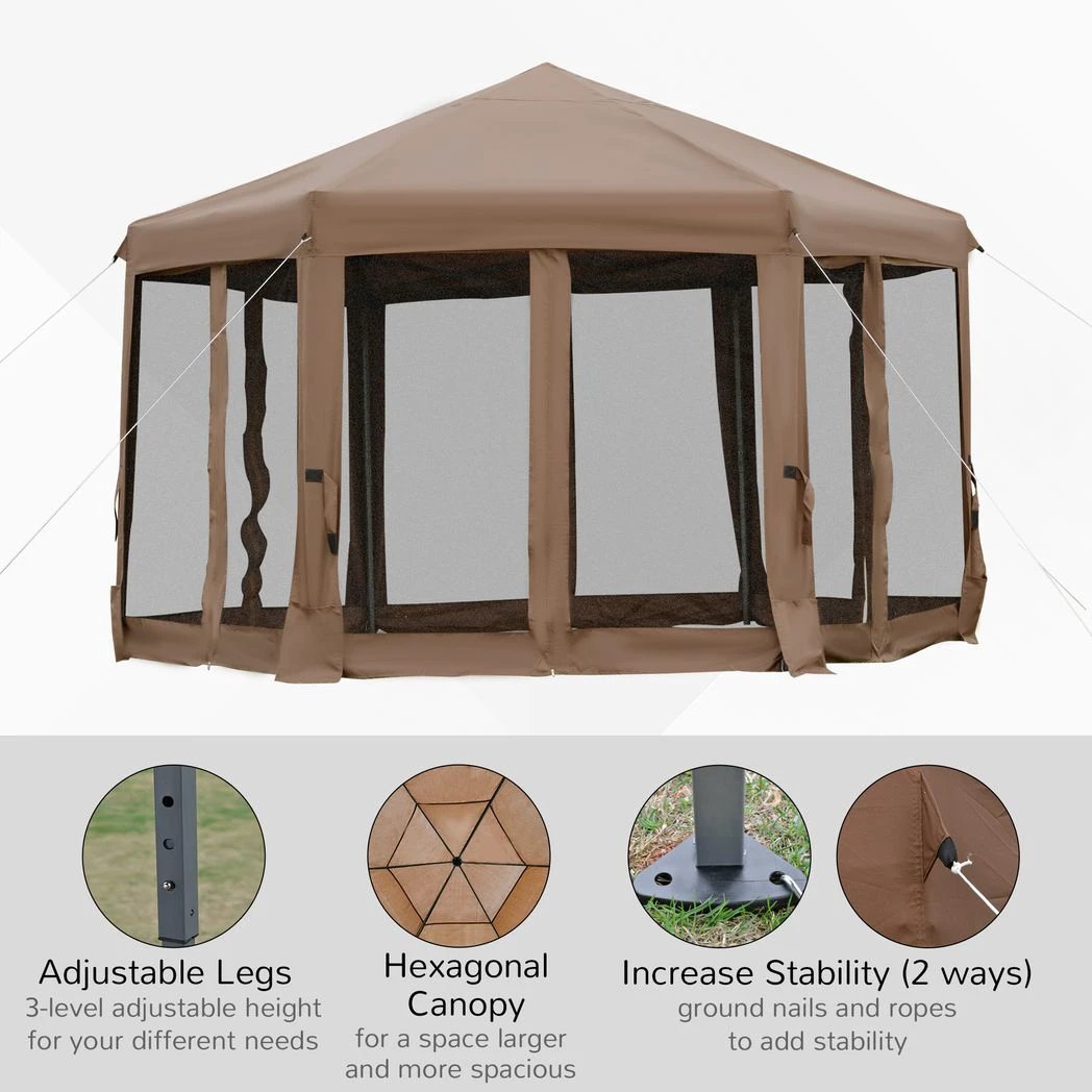 Outsunny 3.2m Pop Up Gazebo Hexagonal Tent Sun Protection with Mesh Sidewalls, Handy Bag - Uncategorized Gazebos