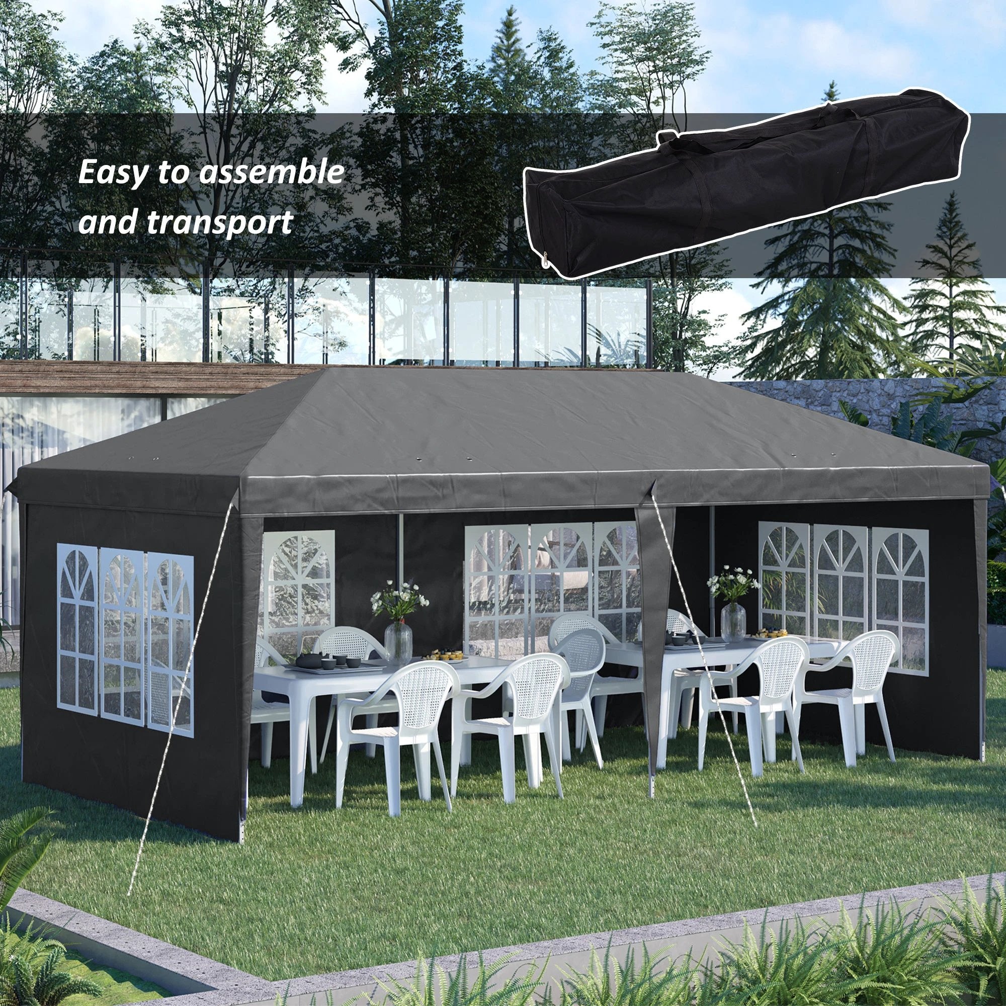 Outsunny 3 x 6m Heavy Duty Gazebo Marquee Party Tent with Storage Bag Grey by Outsunny