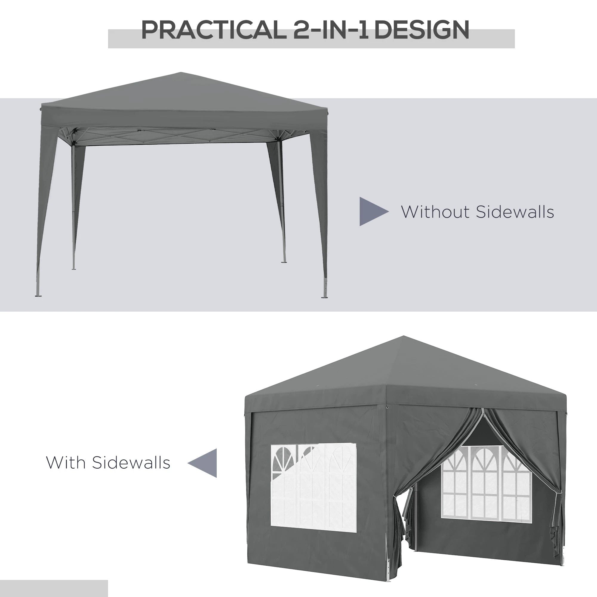 Outsunny Outsunny 3mx3m Pop Up Gazebo Party Tent Canopy Marquee with Storage Bag Grey - Gazebos