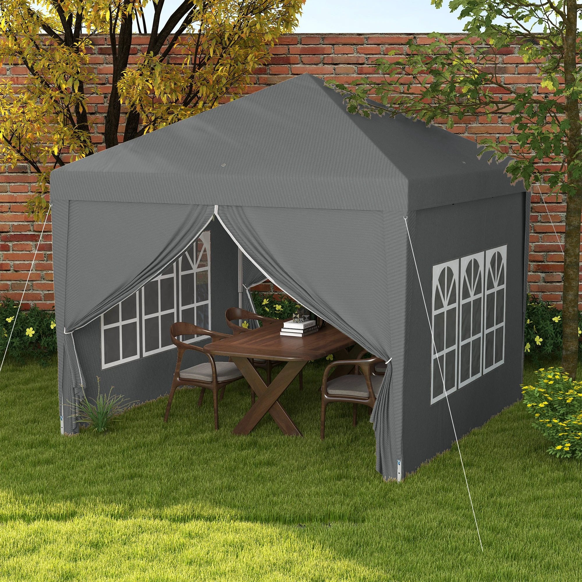 Outsunny Outsunny 3mx3m Pop Up Gazebo Party Tent Canopy Marquee with Storage Bag Grey - Gazebos