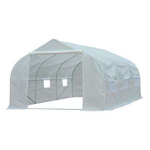 PE Mesh Cover Galvanized Metal Frame Walk-In Greenhouse White by Outsunny