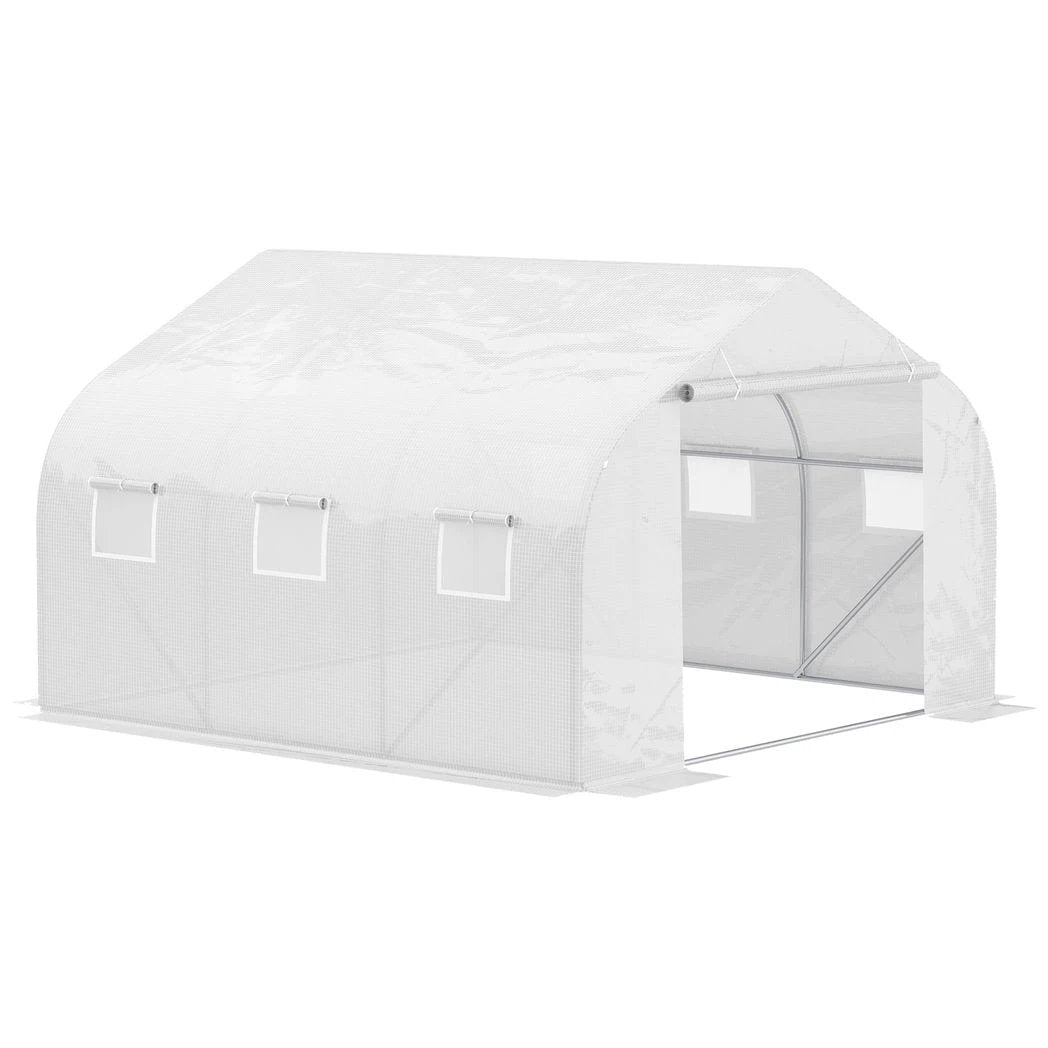 Outsunny PE Mesh Cover Galvanized Metal Frame Walk-In Greenhouse White - Greenhouse
