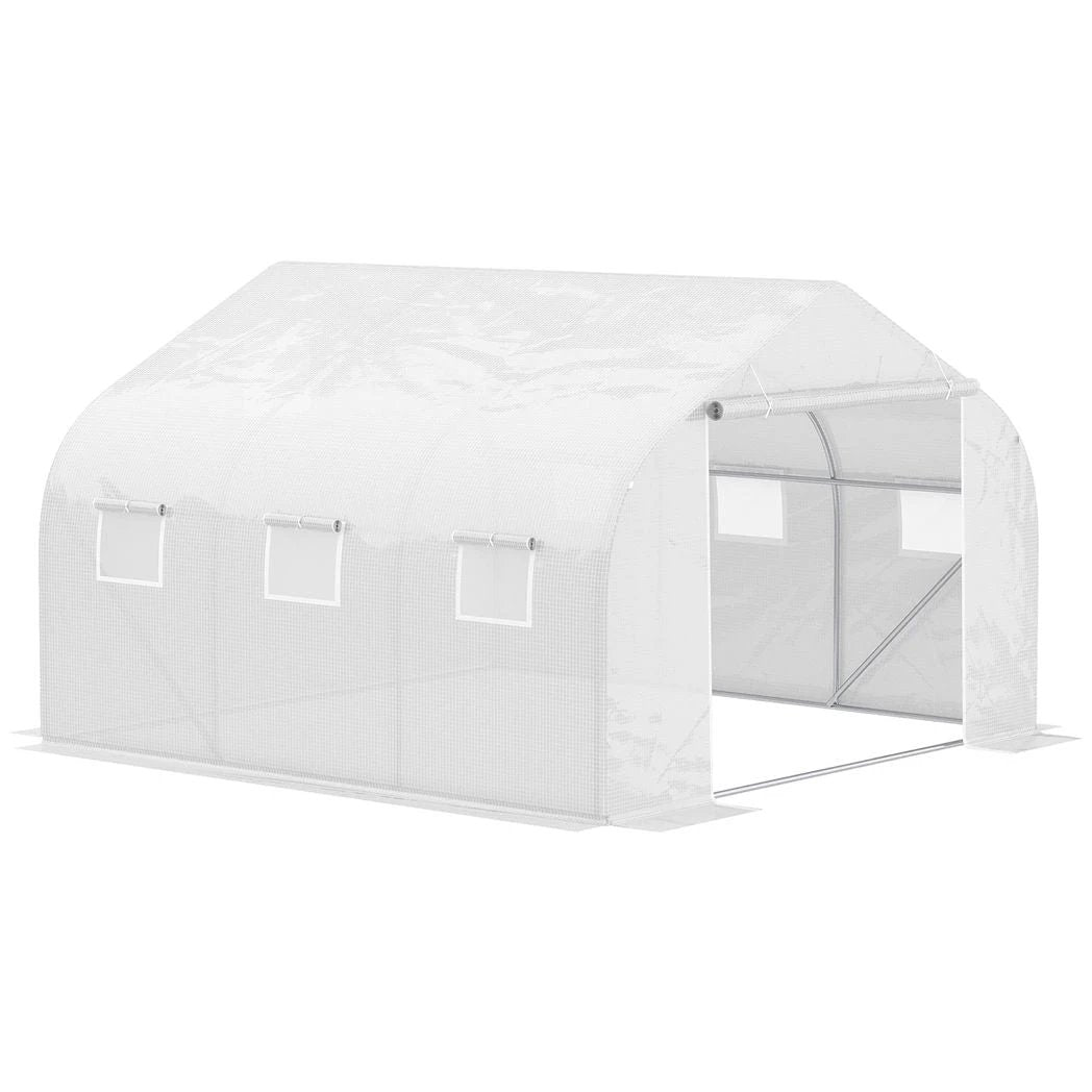 Outsunny PE Mesh Cover Galvanized Metal Frame Walk-In Greenhouse White - Greenhouse