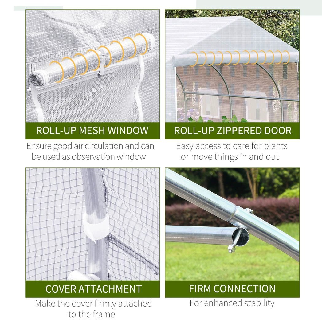 Outsunny PE Mesh Cover Galvanized Metal Frame Walk-In Greenhouse White - Greenhouse