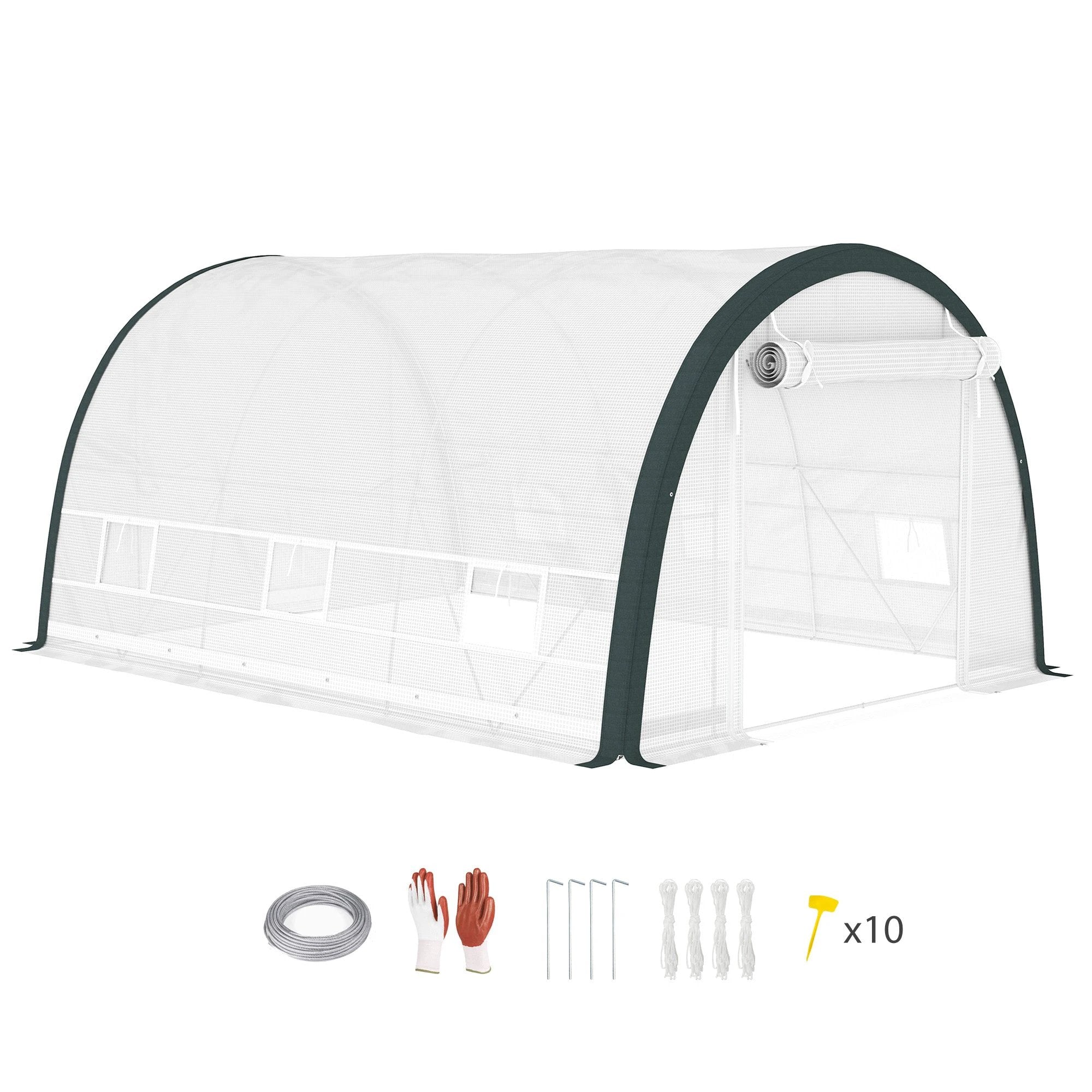 Outsunny Walk-in Tunnel Greenhouse, Upgraded Structure, Mesh Door & Windows by Outsunny