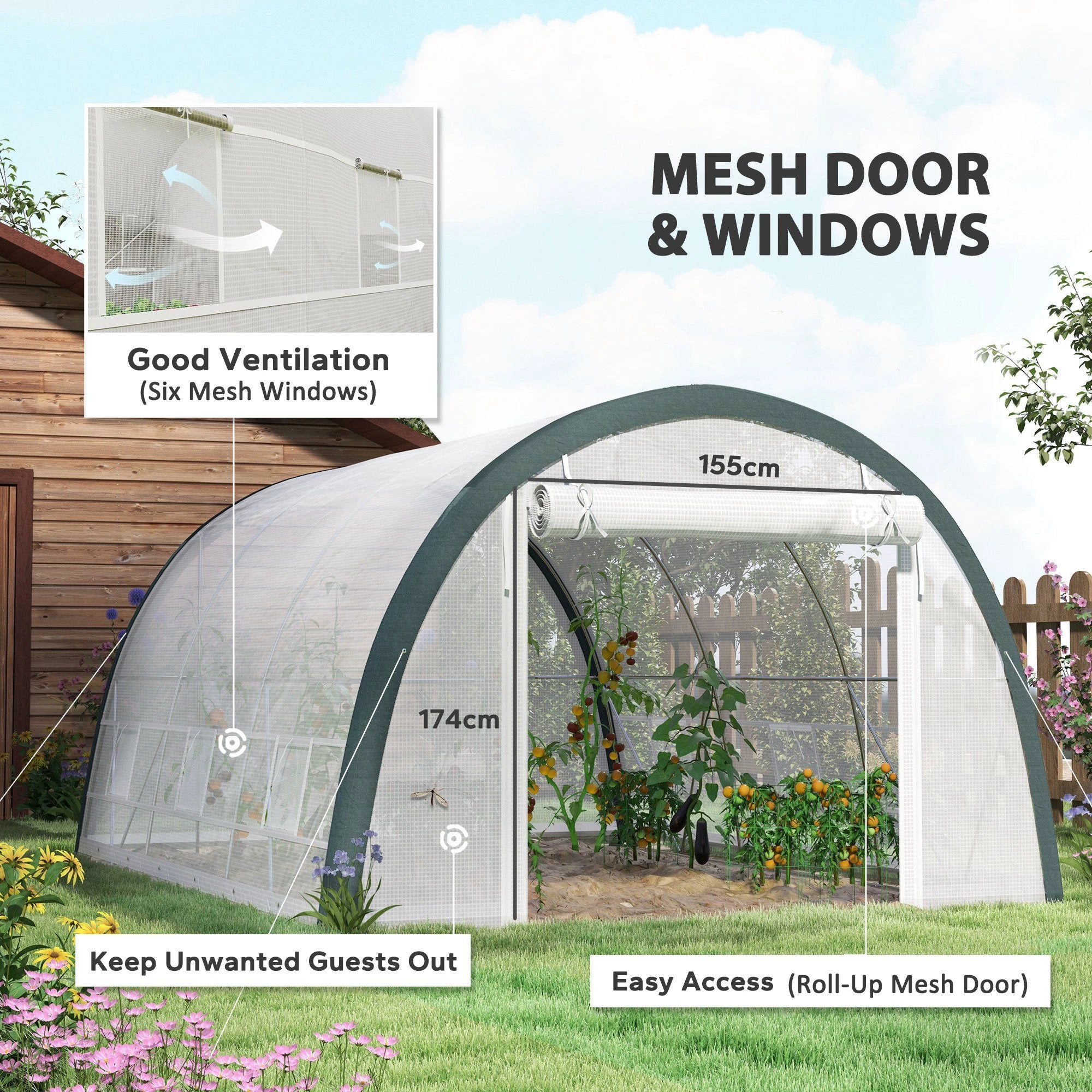 Outsunny Outsunny Walk-in Tunnel Greenhouse, Upgraded Structure, Mesh Door & Windows - Greenhouse