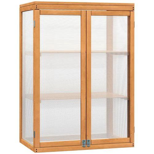 Outsunny 2 Shelves Wooden Cold Frame Grow House Greenhouse Outdoor Plant Storage - Greenhouse