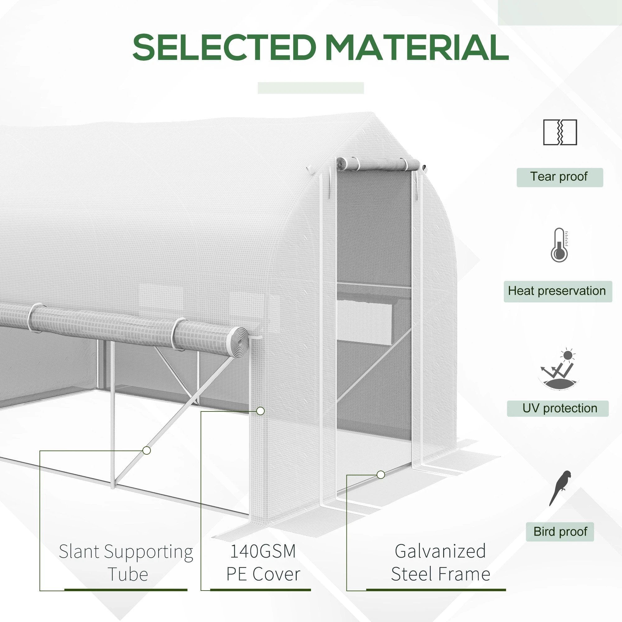 3 x 2m Polytunnel Greenhouse with Roll Up Sidewalls, Mesh Door, Plant Labels by Outsunny