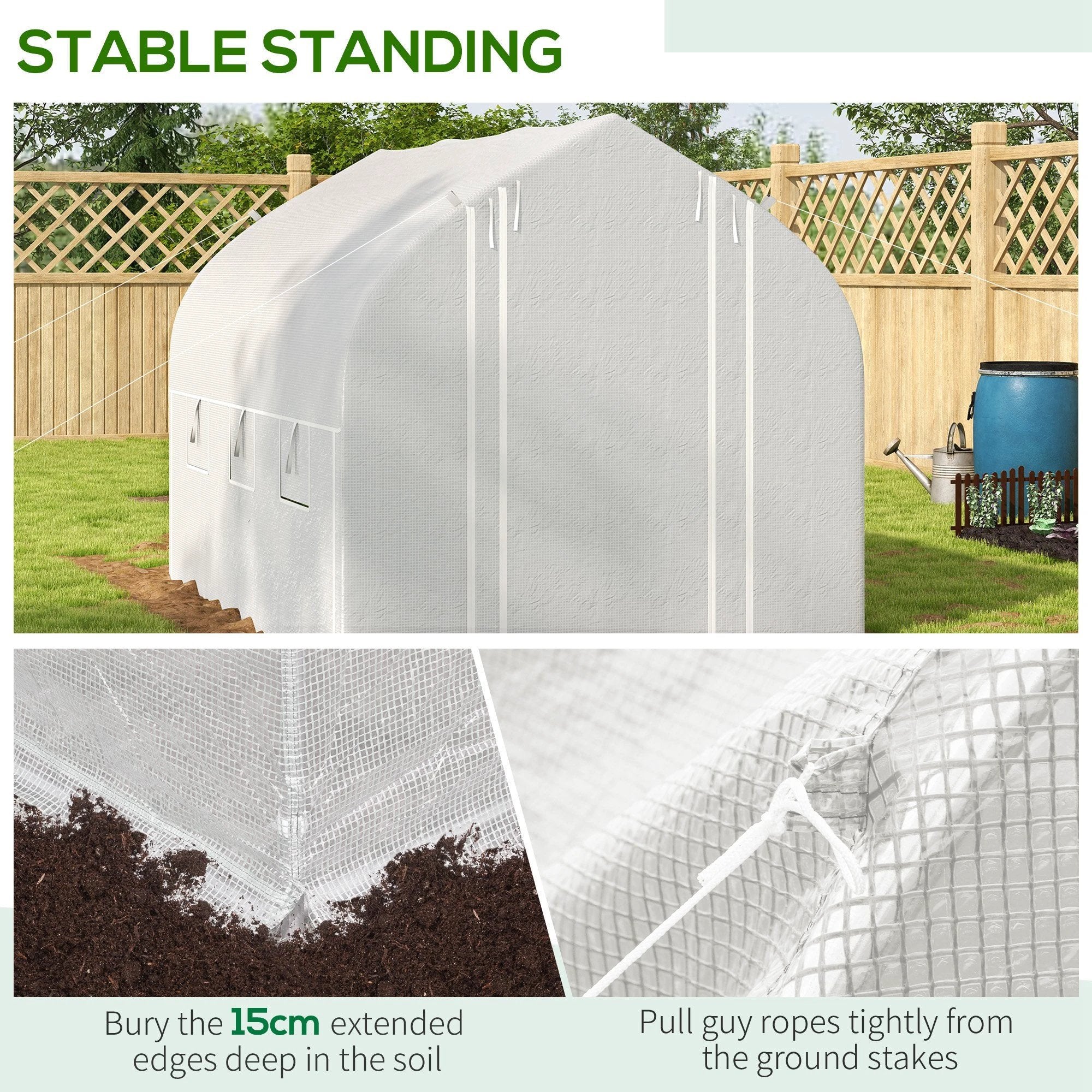 3 x 2m Polytunnel Greenhouse with Roll Up Sidewalls, Mesh Door, Plant Labels by Outsunny